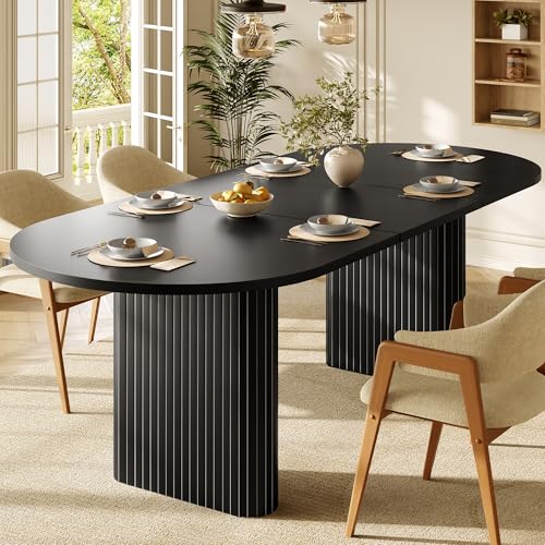 Yihomfy Table A Manger Extensible 120-160 cm - Table de Salle À Manger Ovale, Pieds Structurés, Plateau Épais, Charge 60kg,Noir