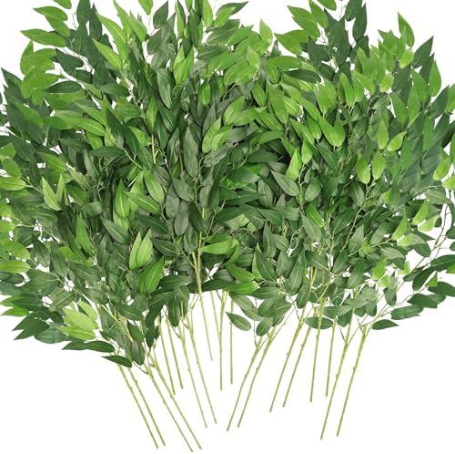 Artificial Italian Ruscus Greenery Stems, 20 Pack Faux Green Leaf...