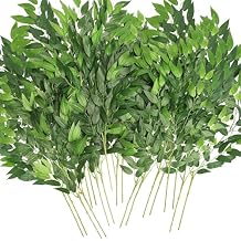 Artificial Italian Ruscus Greenery Stems, Faux Green Leaf Garland Branches Hanging Greenery Spray for Wedding Bouquet Arch Table Centerpiece Home Decor Green-10 Pack