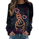LOIJMK Sudadera de manga larga con estampado navideño para mujer, estilo informal, para mujer, Negro , M