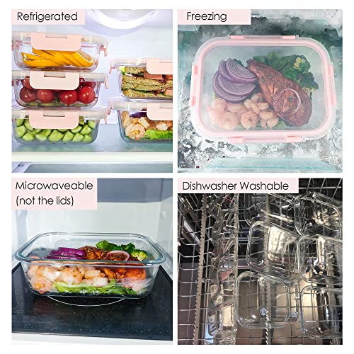 Shyrc 10 Pack Glass Meal Prep Containers With Lids, Airtight Glass Food Storage Containers Leak Proof Glass Lunch Containers(10 Lids & 10 Containers) - Pink #TOP4