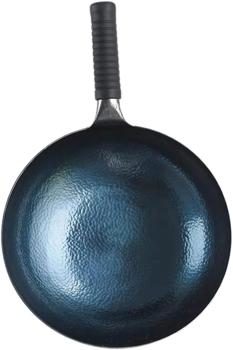 Luxshiny Hand-forged Iron Wok Pan for Gas and Induction Stove Traditional Uncoated Non-stick Frying Pan with Handle for Home Stir-fry and Grilling