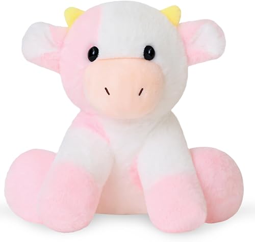 Peluche de vaca rosa, lindo peluche de vaca abrazo, almohada suave de vaca fresa, decoración de peluche de vaca de dibujos animados, regalo para