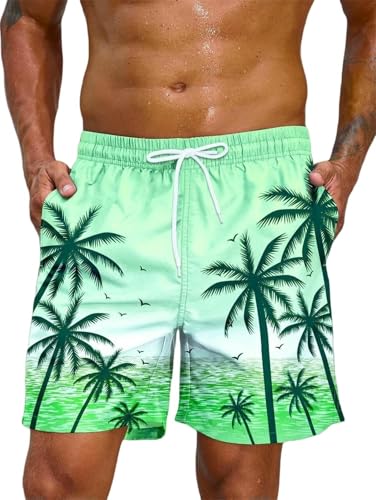 Men's Summer Retro Printed Pattern Beach Shorts Breathable Swim Trunks Loose Ice Silk Shorts