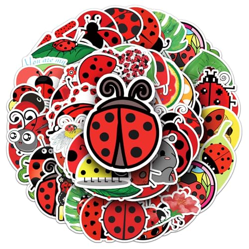 50 Pcs Cute Ladybug Stickers - Waterproof Vinyl Ladybug Decals