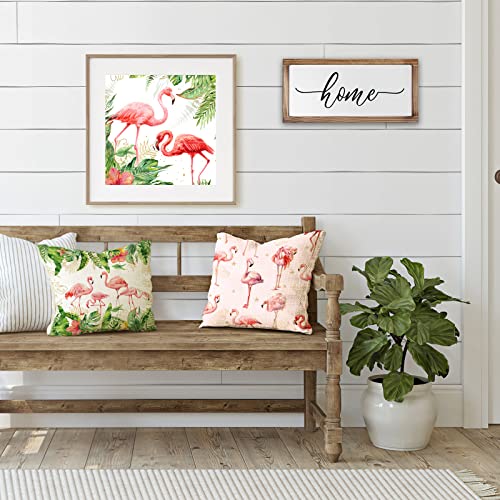 Onecmore Summer Flamingo Pillow Covers 18X18 Set Of 4 Green Tropical Leaves Palm Leaf Pink Floral Animal Throw Pillowcase For Sofa Bed Couch Cushion Covers Decor Cushion Case Party Supply Decorations #TOP3