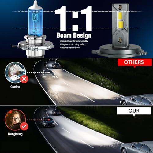 Image of OTO2EYE Super Bright H4 LED Car Headlight Bulbs Hi & Lo Beam 15000LM 6500K, 150W, LED Headlight Auto Conversion Driving Lamp with 2 Years Warranty (Cool White) (150W, H4)
