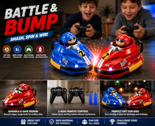 Image of RC Bumper Cars Set of 2 for Kids | Rechargeable Remote Control Battle Cars with Ejecting Drivers | Toy Gift for Boys & Girls Age 4-10