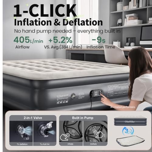 Image of OlarHike Air Mattress Queen with Built in Pump, 18 inch H Blow up Bed, 700lb