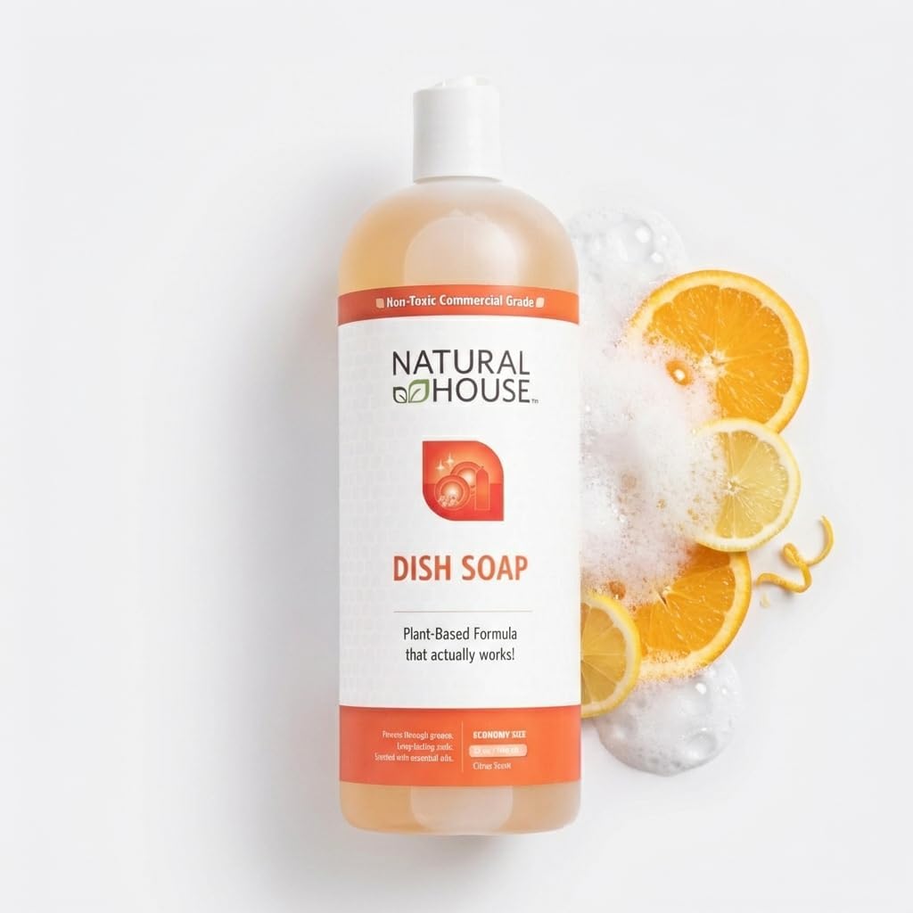 Natural House Scrubby - Probiotic Hand Dish Soap - Cuts Grease - Plant-Based Formula - Gentle on Hands - Citrus Scent - 128 oz