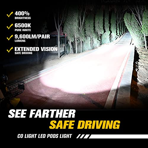 CO LIGHT LED Pod Spot Lights 2PCS 4 inch 96W LED Fog Lights for Truck Offroad Driving Lights SUV ATV Boat Motor Tractor Forklift 3 Years W-arranty