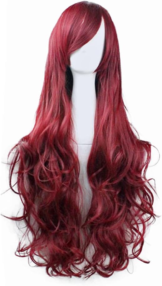 YEESHEDO 32" 80 cm Long Wavy Curly Hair Cosplay Wigs with Bangs for Women Girls Heat Resistant Synthetic Wig for Party Costume Anime Halloween (Wine Red) - Image 4