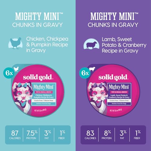 Solid Gold Wet Dog Food Variety Pack for Small Dogs - Mighty Mini Grain Free Wet Dog Food Made with Real Protein - for Puppies, Adult & Senior Small Breeds with Sensitive Stomachs - 12 Pack