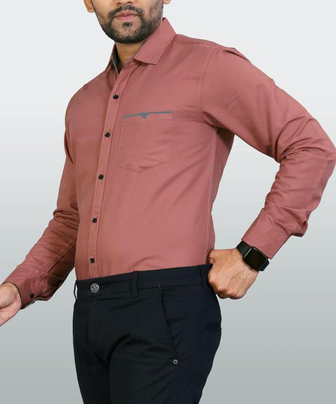 Image of CB-COLEBROOK Men's Regular Fit Solid Soft Touch Cotton Casual Shirt with Pocket Design with Spread Collar & Full Sleeves (Available in Plus Size)