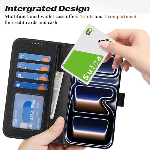 Coque iPhone 17 Pro Max en cuir véritable, étui portefeuille luxe noir élégant Cavor - 4