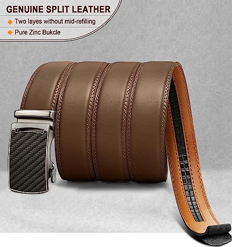Image of KEMISANT Belt Men, Sliding Ratchet Belt Genuine Leather For Gift Mens Dress Pants Oxfords,Size Adjustable