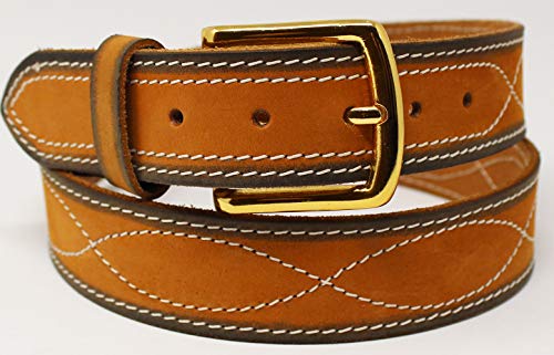 39-40 Men's Leather Casual Fancy Stitched Belt Removable Buckle 26AA66TN4