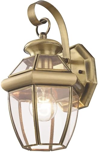 Miniatura 6 de Livex Lighting 2051-01 Monterey 1 Lámpara de pared exterior con acabado de latón antiguo, acabado en latón macizo con vidrio biselado transparente