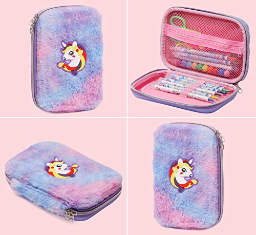 Image of Zest 4 Toyz Unicorn Fluffy Pencil Case|Cute Plush Pencil Pouch Large Capacity Hardtop EVA Pencil Case with Soft Fur Durable Zipper|School Pouch for Girls-Multicolor