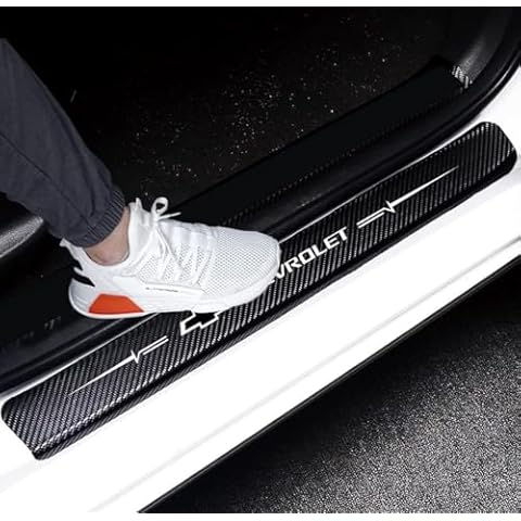 Gerrit 4Pcs Premium Door Sill Protector Reflective 4D Carbon Fiber Leather Sticker Door Entry Guard Stickers for Chevy (White) Cover