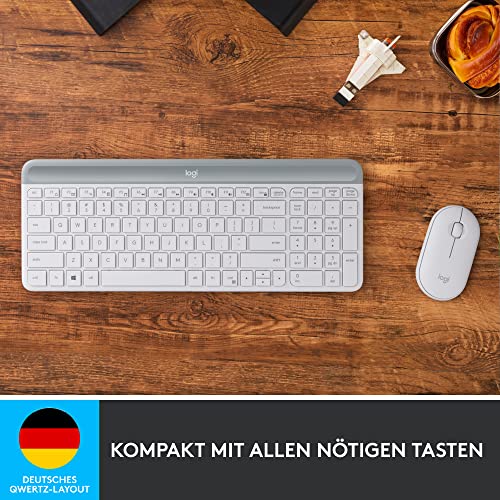 Logitech MK470 Slim Combo Kabelloses Tastatur-Maus-Set, 2.4 GHz Verbindung via Nano-USB-Empfänger, 10m Reichweite, 18-Monate Batterielaufzeit, PC/Laptop, Deutsches QWERTZ-Layout - Weiß – Bild 3