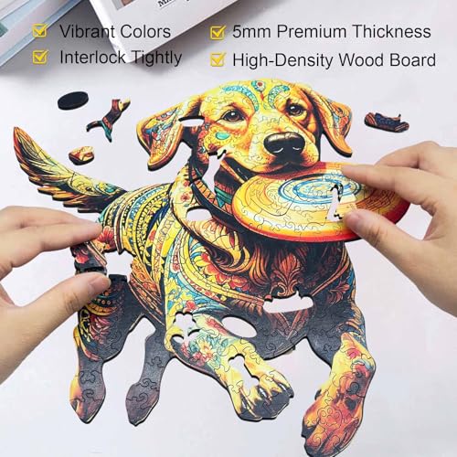 Wooden Puzzle for Adults, Dog with Frisbee Wooden Jigsaw Puzzle 200 Piece, Unique Animal Shaped Wood Cut Puzzles, Fun Challenging Labrador Retriever Puzzles for Adults Family Game Wall Decor 10.3*11in — view 6
