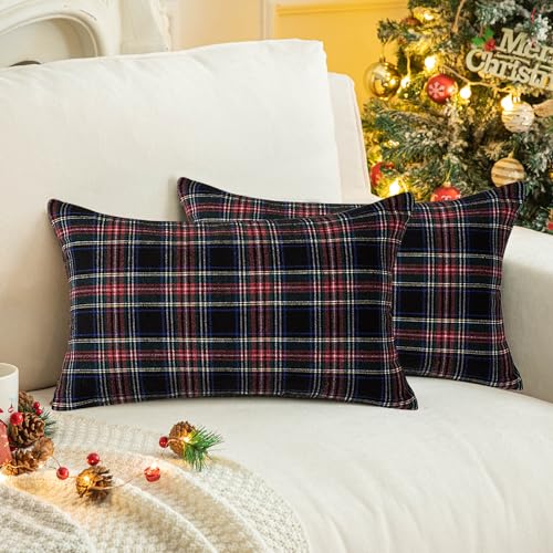 Image of AQOTHES Christmas Plaid Decorative Throw Pillow Covers Black 12x20 Inches