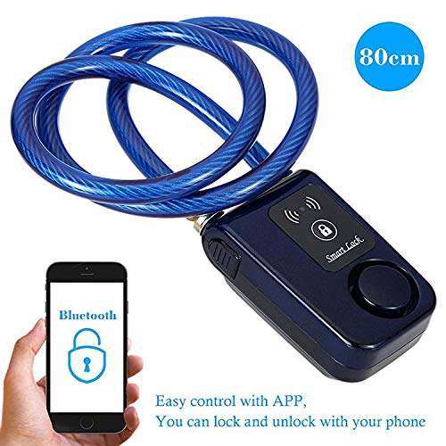 Solebe Bluetooth Smart Lock Keyless Bike/Motorcycle/Gate Door Smart Lock with Anti Theft Alarm 110dB Phone APP Control(Blue 31.5 Inch))