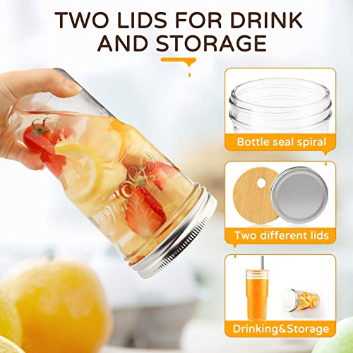 Hwaeyem 22 Oz Mason Jar, Drinking Jar Glass Cups For Hot Cold Coffee Beer Tea, 2 Different Lids For Drink And Storage, Drinking Cups For Home Travel Outside Driving, 4 Pcs #TOP5