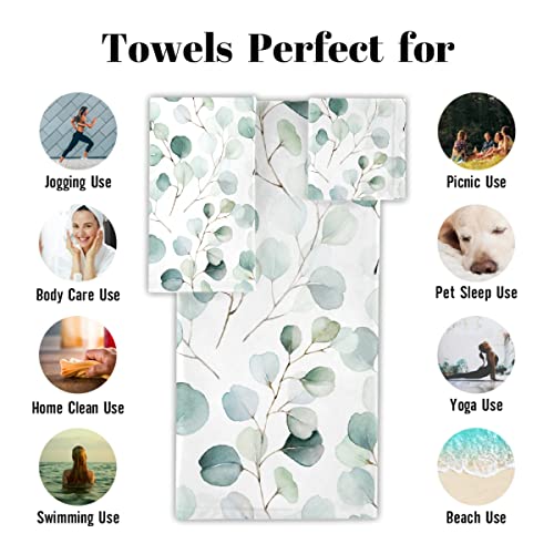 Mokukenren Green Leaves Bathroom Towel Set 3 Piece, 1 Bath Towel, 1 Washcloth, 1 Hand Towel, Soft Absorbent Towel For Beach Hair Face Gym Swim Kitchen #TOP2