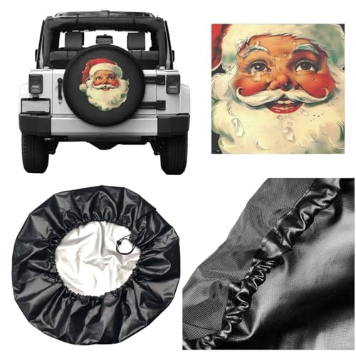 Image of Happy Santa Spare Tire Cover for Rv Trailer Camper- Cute Xmas Winter Waterproof Wheel Protectors Cover Universal Fit for Truck SUV Travel New Year Outdoor-15 inch