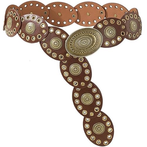 UTOWO Women Wide Boho Disc Western-Belts Vintage-Cowgirl Concho-Waist Belt Versatile Chunky Country Belts for Jeans Pants