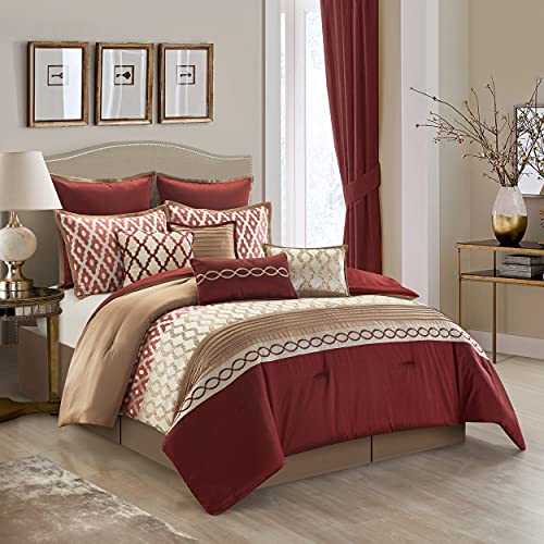 Stratford Park Warm and Vibrant 10 Piece Comforter Bedding Set, Burgundy, King Size, Warm, 100% Polyester, Matching Bedskirt, Pillows & Shams