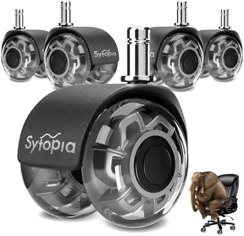 Sytopia Office Chair Wheels Replacement Set of 5, 11×22mm Pin Office Chair Casters for Hardwood Floor, Carpet, Smooth and Silent Gliding, Safe for All Floors (Grey, Not Compatible with 1KEA)