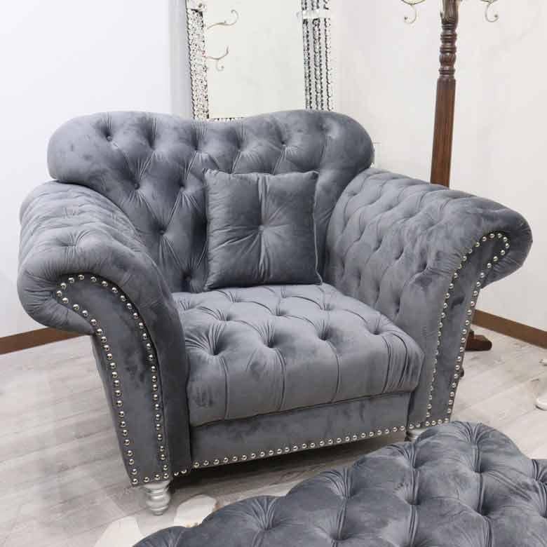 1Pソファ ベルベット 一人掛け グレー デラックスソファ 着脱式 1人