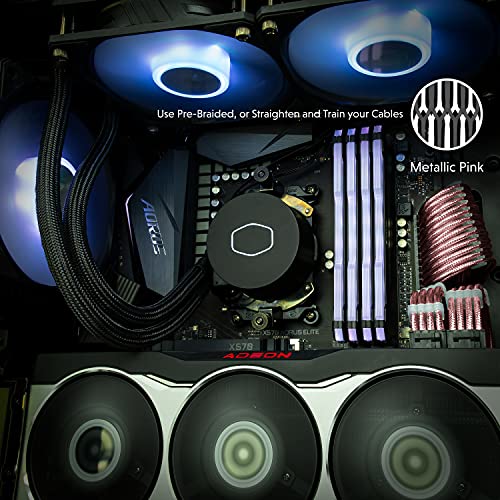 50cm Cavo di Prolunga di Alimentazione Rivestito in Silicone e Metallo Morbido e Flessibile per Instradare GPU e CPU Con Kit a Pettine| 1x24P(20+4)| 1x8p(4+4) CPU| 2x8p(4+2) GPU| 500mm - Rosa - Alimentatore - Immagine 2