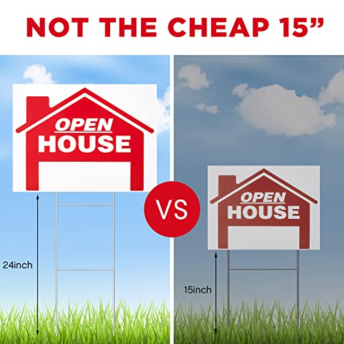 14 Pcs 24 X 18 Inch Open House Sign Double Sided Real Estate Sign Posts Plastic Heavy Duty Open House Directional Open Yard Sign With Left Right Arrows 14 Pcs H Metal Stakes, Red, White #TOP3