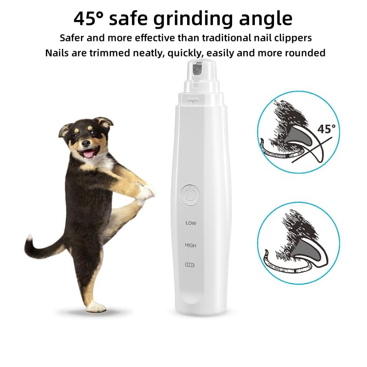 Molinillo de uñas silencioso para perros y gatos, kit de aseo para perros, ángulo de pulido seguro de 45° y tecnología súper silenciosa, para perros grandes, medianos, gatos, cuidado de uñas de