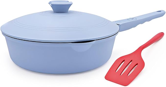 10 Inch Deep Frying Pan Skillet with Lid, Saute Pan Nonstick, Blue