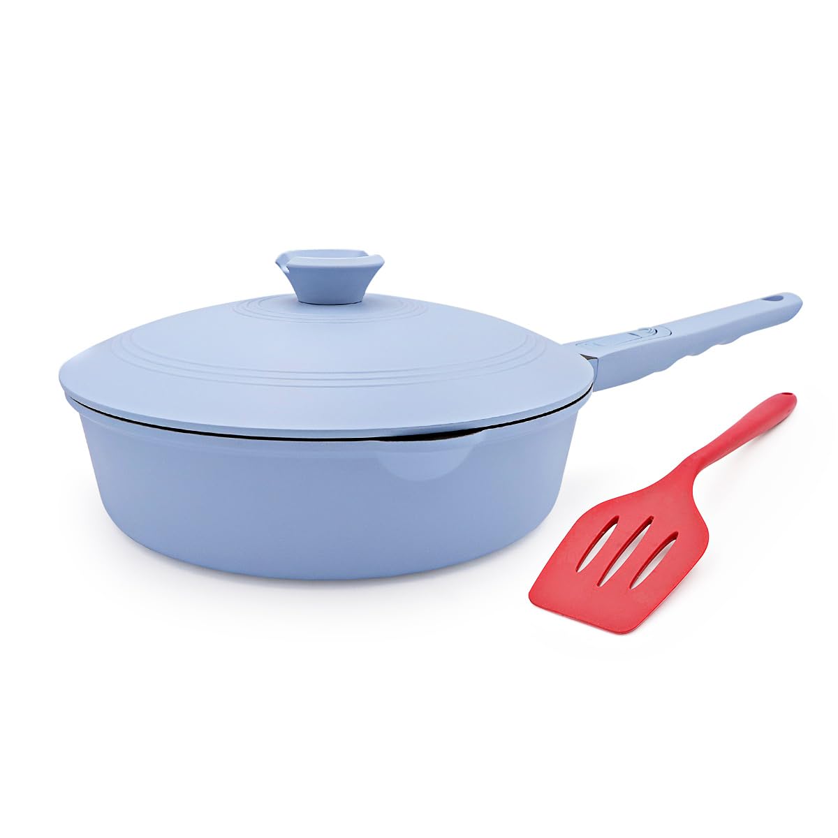 Bobikuke 24cm Frying Pan Nonstick with Lid, Non Stick Skillet Aluminum Sauté Pan for Cooking, Compatible with All Stovetops, Detachable Handle, Oven Safe, PTFE & PFAS-Free, Blue