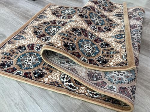 Image of Premium Runner Carpet, Vintage Medallion Pattern, Non Slip, Thick, Ideal for Bedroom, Living Room & Entryway, 3x5 Feet Beige Multi Color