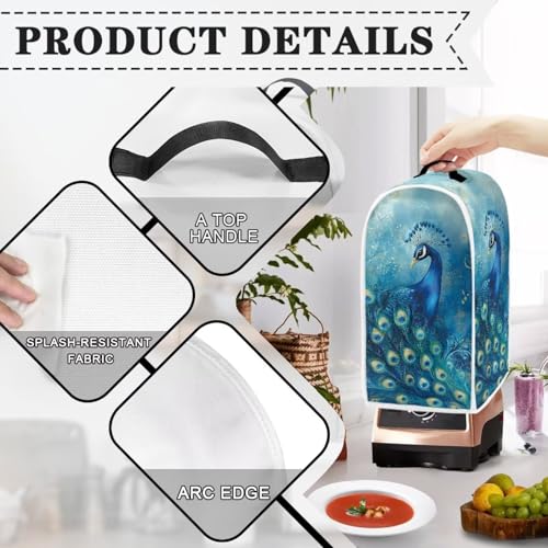 Image of Talayituse Blue Peacock Print Blender Dust Cover, Fingerprint Protection Cover for Stand Mixer or Coffee Machine, Home Kitchen Appliance Covers for Stain Dust Resistant Supplies