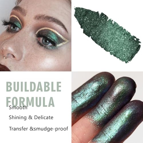 Image of WanTuoluo Sparkly Eyeshadow Palette for Women, Single Monochrome Eye Shadow Makeup, Shiny Pressed Cream Powder, Blendable Natural sombras para ojos, Holographic,Vegan,Travel (09-sparkly-Green)