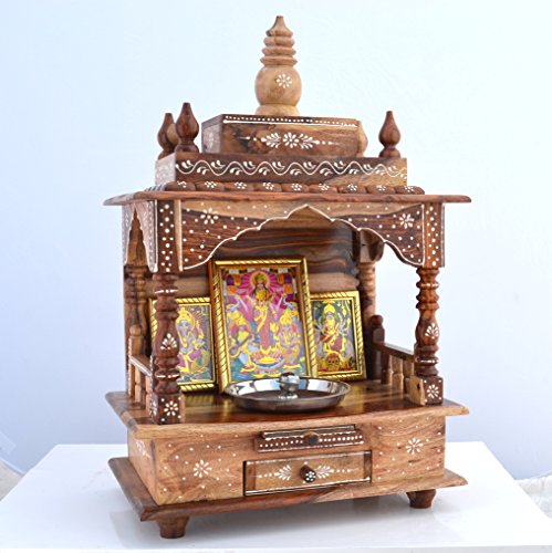 Pooja Mandir para el hogar en madera natural: cree su rincón de meditación mediano