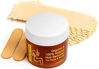 MOOM Facial Sugar Wax Hair Removal Kit Travel Size - Eyebrow Wax for Chin, Lip & Facial Hair Removal - Sugaring Wax with Tea Tree Oil, 1.6 oz wax Jar with 6 Reusable Wax Strips & 2 Applicator Sticks