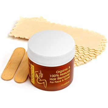 MOOM Facial Sugar Wax Hair Removal Kit - Eyebrow Wax for Chin, Lip - 1.6 oz | Travel Facial Hair Removal Kit with Aloe Vera, Tea Tree Oil, 6 Reusable Wax Strips & 2 Applicator Sticks for Sensitive Skin