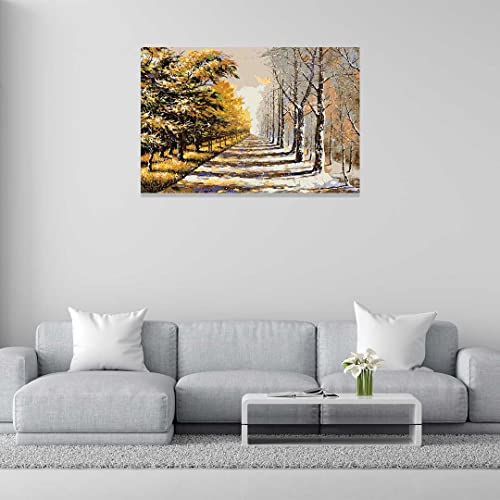 Image of RANGOLI 100% Cotton Stretched Canvas Painting 400 GSM, Framed Modern Art Autumn Snow Canvas Abstract Wall Art for Living Room, 3D Paintings for Wall Decor (12 x 18 Inch With Frame)