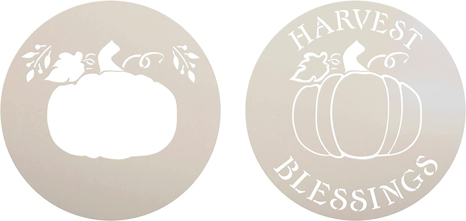 Ivana's Harvest Blessings 2-Part Round Stencil | DIY Autumn Pumpkin Home Decor Craft & Paint Fall Wood Sign Reusable Mylar Template | Size (12 inch Diameter)