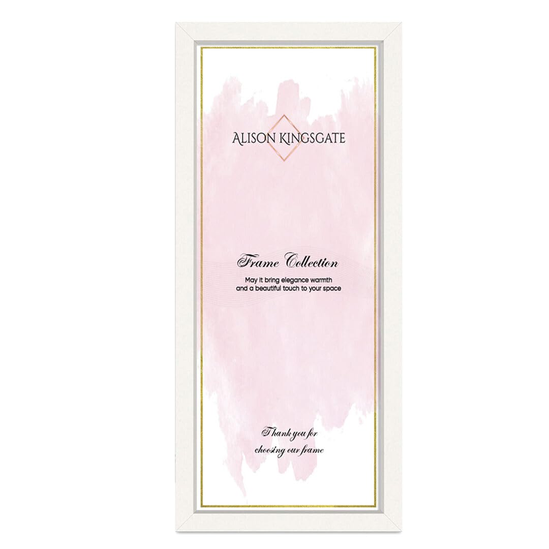 Alison Kingsgate 24X8 Modern Picture Frames - Engineered Wood Photo Frame with Shatterproof Perspex Front - Ideal for Posters, Certificates & Artwork - Wall Mount or Tabletop Display - White