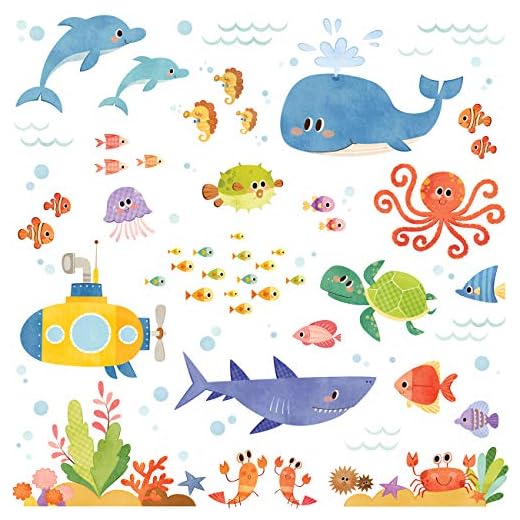Decowall DAT-1611 Abenteuer auf See Meerestiere Tiere Wandtattoo Wandsticker Wandaufkleber Wanddeko für Wohnzimmer Schlafzimmer Kinderzimmer (Englische Ver.)